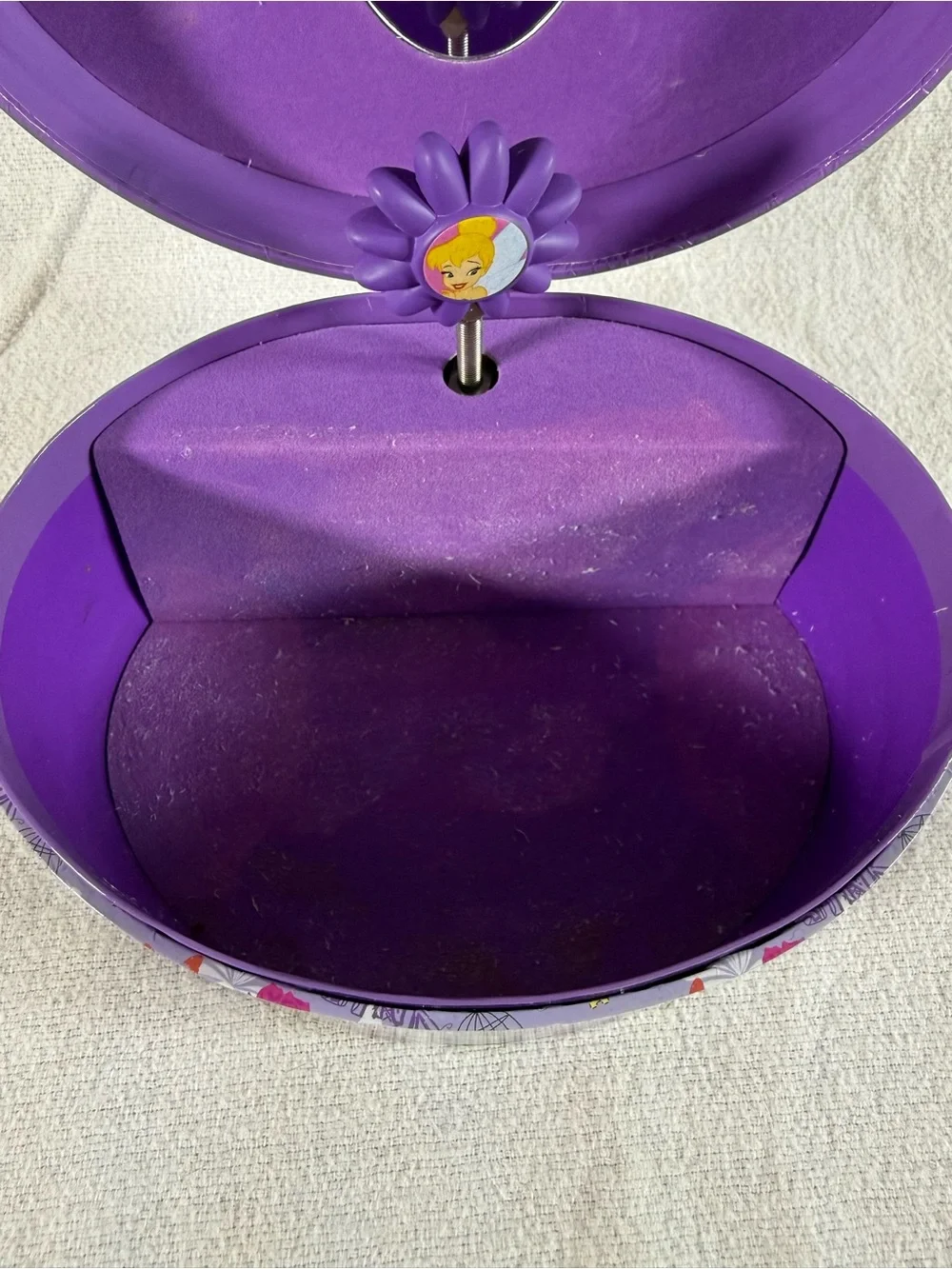 Disney 2013 Purple TinkerBell Floral Round Music Jewelry Box with Mirror